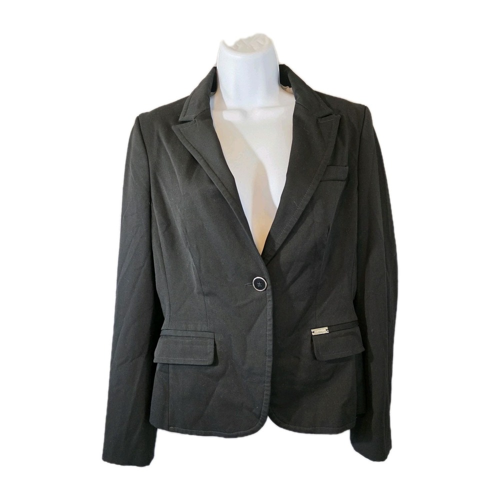 Express Blazer Women 10 Black One Button Notch Lapel Striped Lining Work Career